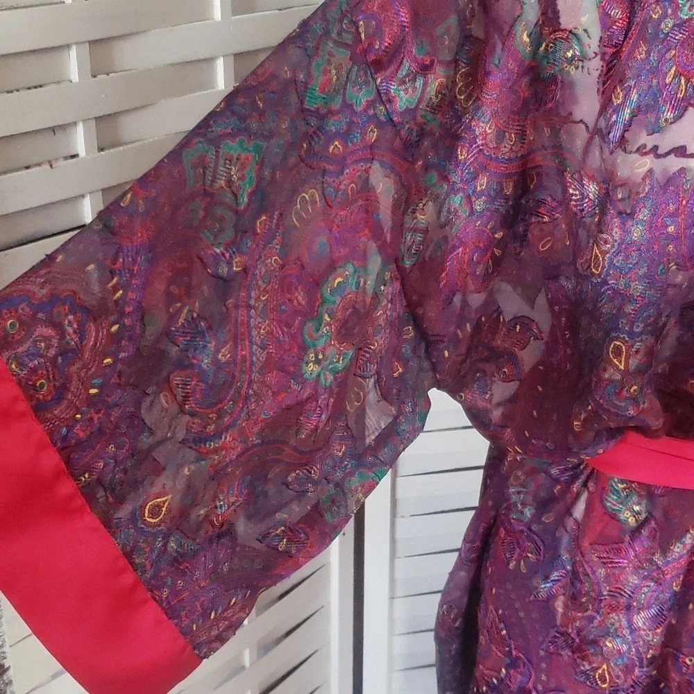 Victoria Secret vintage 100% polyester purple and red floral kimono robe OS
